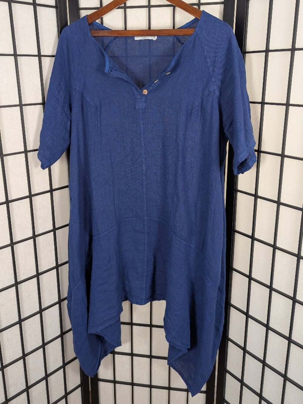 Blue Linen Dress Made in Italy Size Medium Lagenlook Boho